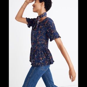 Madewell Silk Stanza Ruffle Hem Top NWOT
